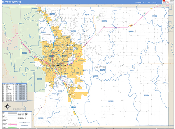 El Paso County, CO Wall Map Basic Style